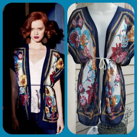 Anthropologie Tops - Anthro MOTH Nocturne Hummingbird wrap Cardigan